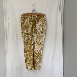 Pilcro Cream and Mustard Botanical Ankle Pants